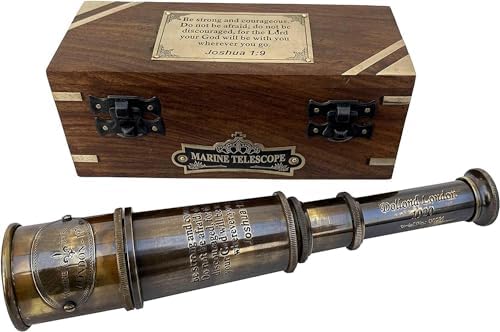 Vintage Nautical Brass Telescope with Wooden Box