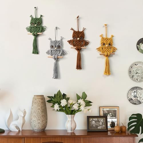 Handwoven Macrame Owl Wall Hanging in Green