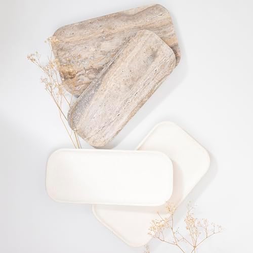 Travertine Marble Footed Tray White or Silver Two Sizes
