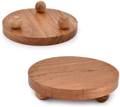 NIRMAN Round Acacia Wood Display Stand Set of 2