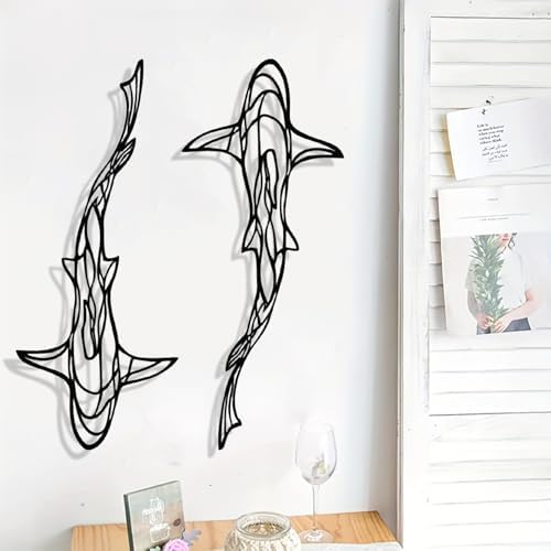 GDSPD 3D Metal Shark Wall Decor 2 Pcs Black