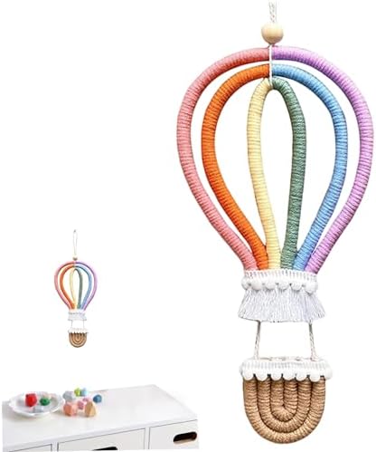 Neroyaner Rainbow Macrame Hot Air Balloon Wall Decor