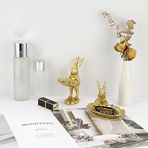 ELLDOO Golden Bunny Jewelry Ring Tray Decor