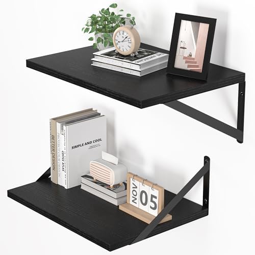 Black Floating Shelves Set of 2 for Wall 16W x 12D