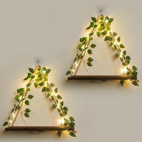 Forest Angle 2-Piece Floating Wall Shelf with Green Leaf Design