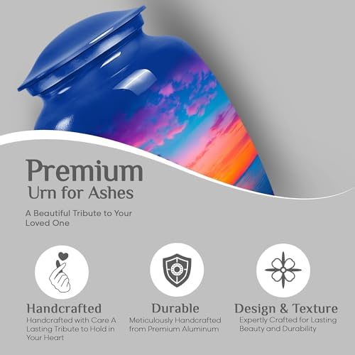 Beach Blue Sunset Cremation Urns for Human Ashes - Large and Small Combo