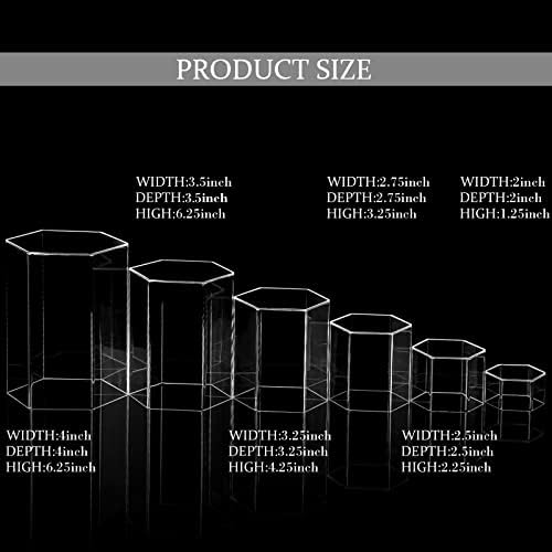 Jetec Hexagonal Jewelry Display Risers 6 Sizes Clear Acrylic