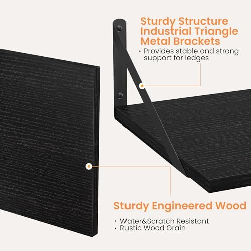 Black Floating Shelves Set of 2 for Wall 16W x 12D