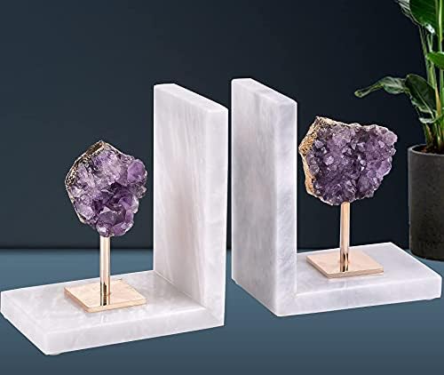 Amethyst Bookends for Heavy Books Decorative Marble Book Ends