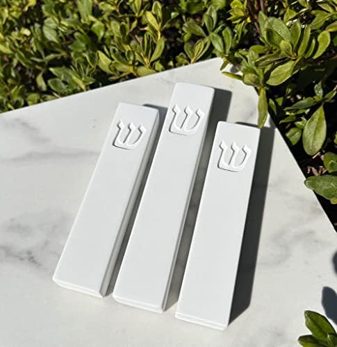Concrete Mezuzah Case with Scroll - White 5 Inches