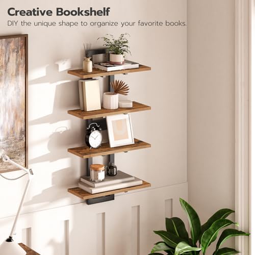 HOOBRO Floating Shelves 2-Tier Set of 2 Rustic Brown and Black