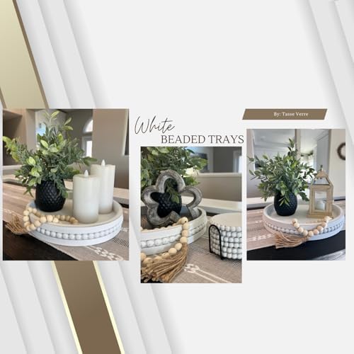 Tasse Verre White Beaded Decorative Tray Set 2-Pack