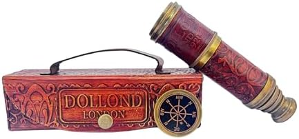 Antique Brass and Leather Telescope with Magnification