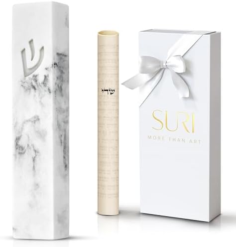 SURI Concrete Mezuzah Door Ornament with Scroll and Gift Box