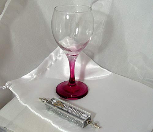 Purple Jewish Wedding Glass Kit with Satin Bag and Mezuzah Case