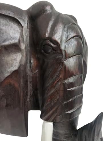 2ft Tall Hand Carved Mahogany Elephant Wall Sculpture