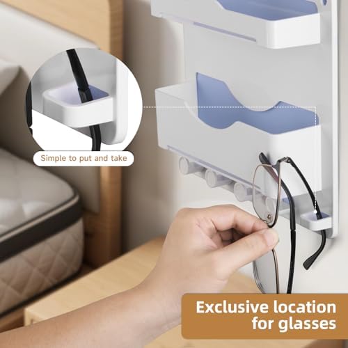 Jumeihui Bedside Wall Shelf with Glasses Hooks and Phone Slots