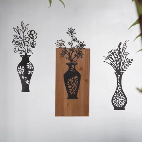 3pk Metal Wall Art Decor with Wooden Board