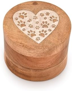 EDHAS Acacia Wood Decorative Urn with Paw Design