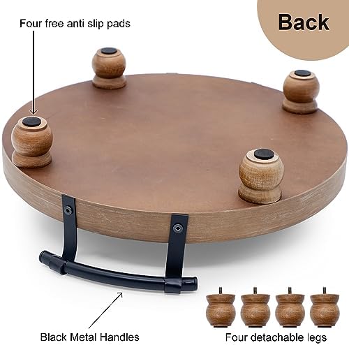 TOOLTENG Round Wooden Serving Tray with Handles