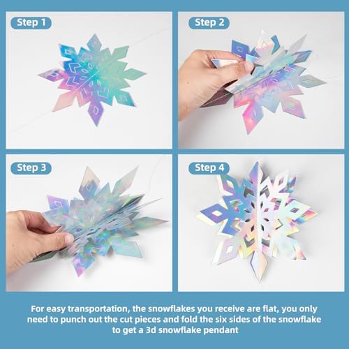 Geegoods 18PCS 3D Holographic Snowflake Garland