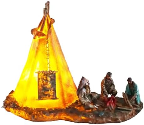 Ebros Gift Tribal Chief Fire Building LED Tipi Statue
