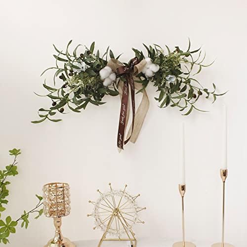 Artificial Olive Swag with Cotton and Ribbon Bow
