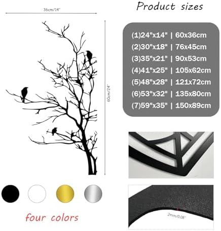 Minimalist Birds on Tree Metal Wall Art