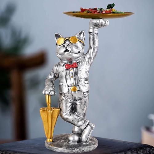 Cute Cool Dog Sculpture with Plate for Home Decor