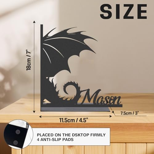 Personalized Dragon Book Ends 2 Pcs Custom Metal Bookshelf Decor