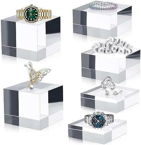 Geelin 6 Pcs Acrylic Display Blocks Clear Cubes for Jewelry Perfume Collection