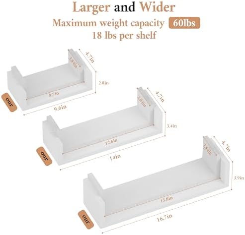 SRIWATANA White Floating Wall Shelves Solid Wood