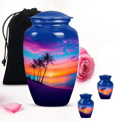 Beach Blue Sunset Cremation Urns for Human Ashes - Large and Small Combo