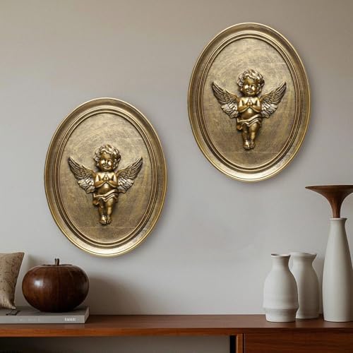 Vintage Cherub Wall Sculpture with Embossed Design