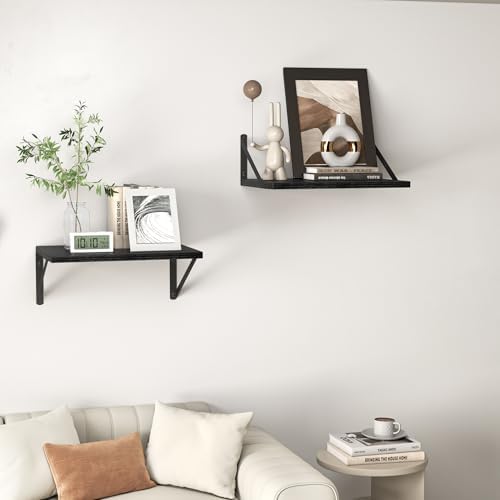 Black Floating Shelves Set of 2 for Wall 16W x 12D