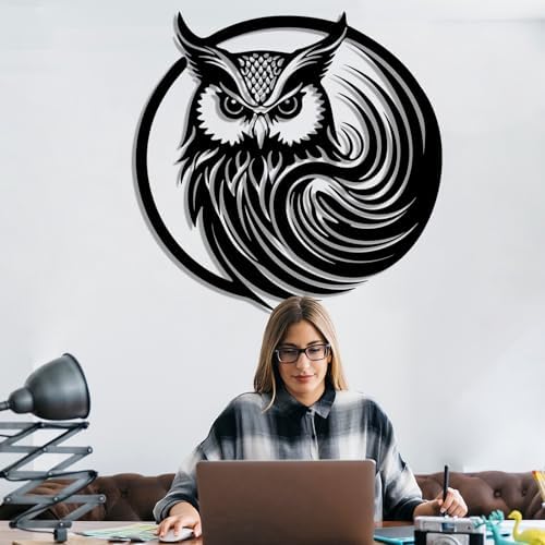 Metal Owl Wall Art Decor Black 19x18