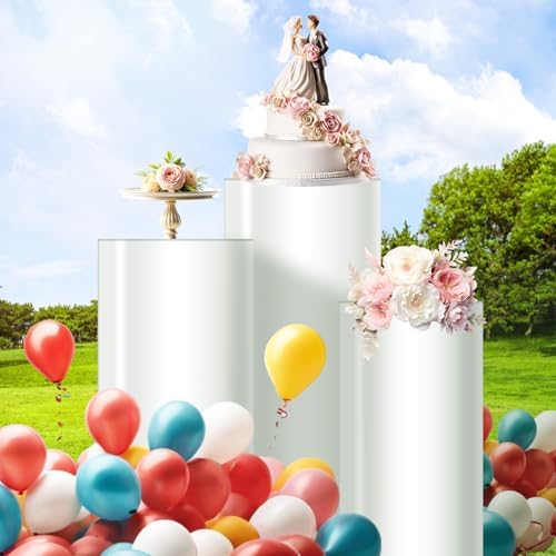 White Cylinder Stands Set of 3 for Parties