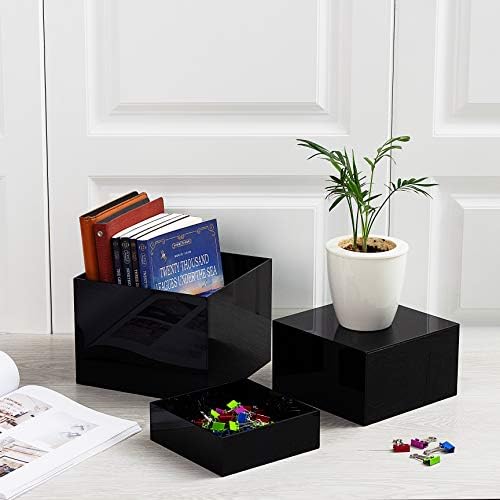 Red Co Set of 3 Glossy Black Acrylic Cube Display Risers