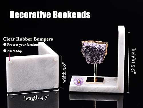 Amethyst Bookends for Heavy Books Decorative Marble Book Ends