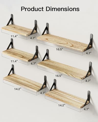 AMADA Wall Shelves Set of 6 Rustic Farmhouse Style