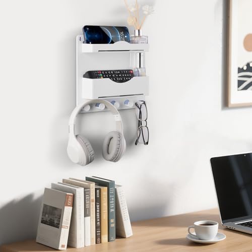 Jumeihui Bedside Wall Shelf with Glasses Hooks and Phone Slots