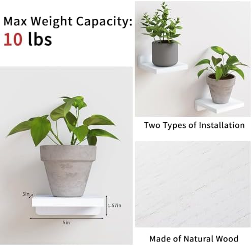 Fixwal Floating Shelves Set of 4 White 5x5 Inches