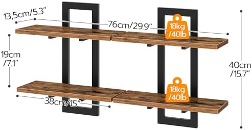 HOOBRO Floating Shelves 2-Tier Set of 2 Rustic Brown and Black