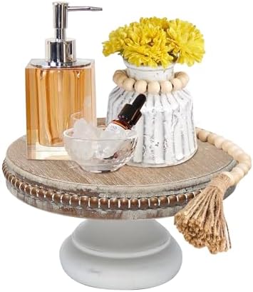 White Wash Round Wood Riser Display Stand for Decor