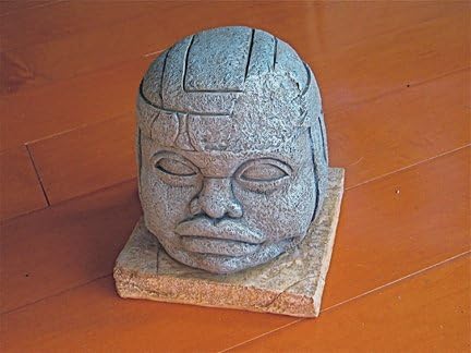 Ancient Olmec Head Sculpture Polyresin Brown
