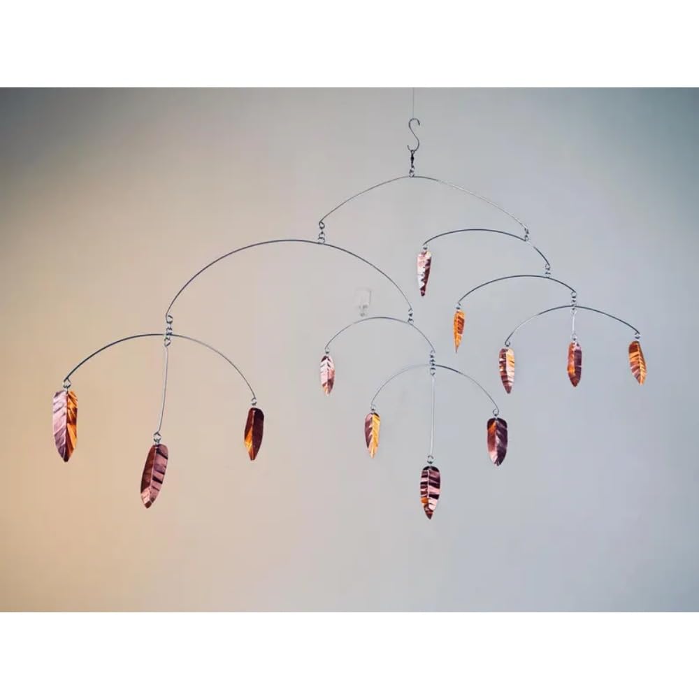 Modern Hammered Copper Leaf Hanging Mobile