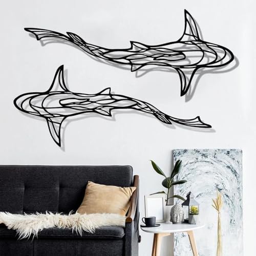 GDSPD 3D Metal Shark Wall Decor 2 Pcs Black
