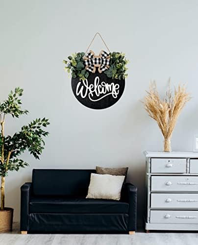 YiLOUR Welcome Sign Front Door Wreath Wall Decor Black