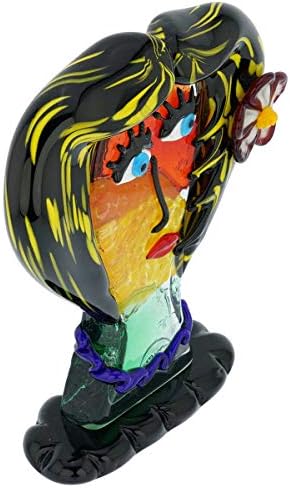 Glass Of Venice Picasso Head of A Woman with Flower Sculpture