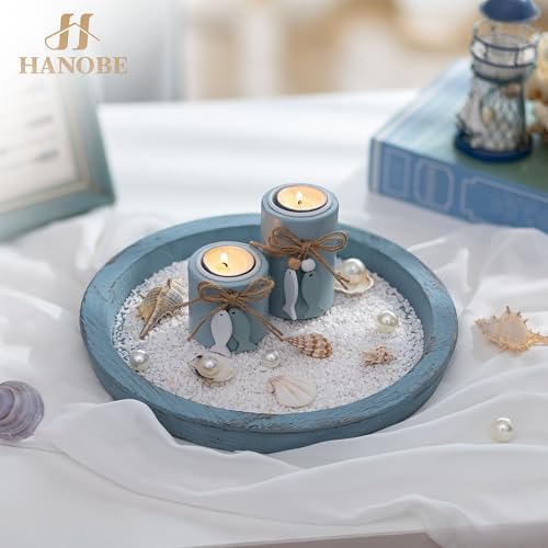 Hanobe Rustic Blue Decorative Tray for Coastal Decorations